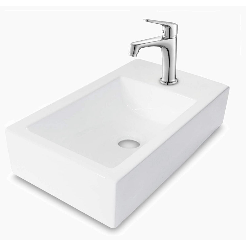 18'' White Ceramic Rectangular Wall-Mount Bathroom Sink
