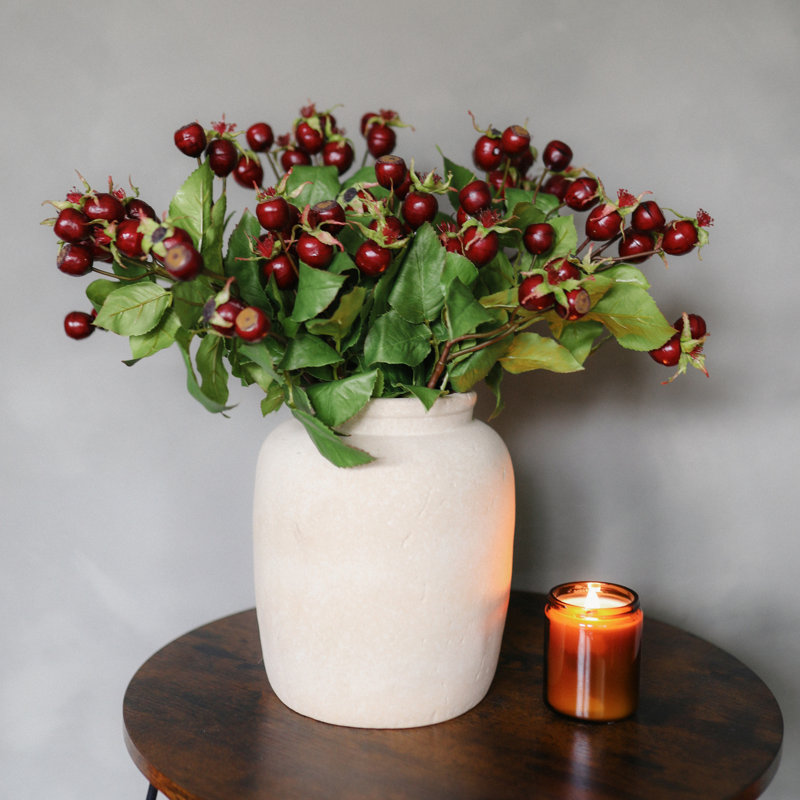 Montana Rose Hip Faux Floral, Red, 18" H x 6" W