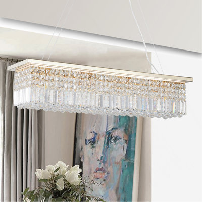 Lustre moderne en cristal pour salle à manger Luminaire suspendu rectangulaire blanc en forme de goutte d'eau rectangulaire de 8 lumières pour îlot de cuisine L 39,4 po x l 9,8 po x H 8,7 po (ampoule non incluse)