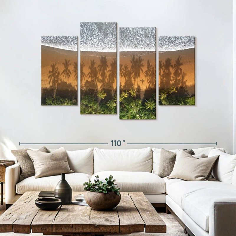 Plage, palmiers, ombres, H 54 po x l 84 po