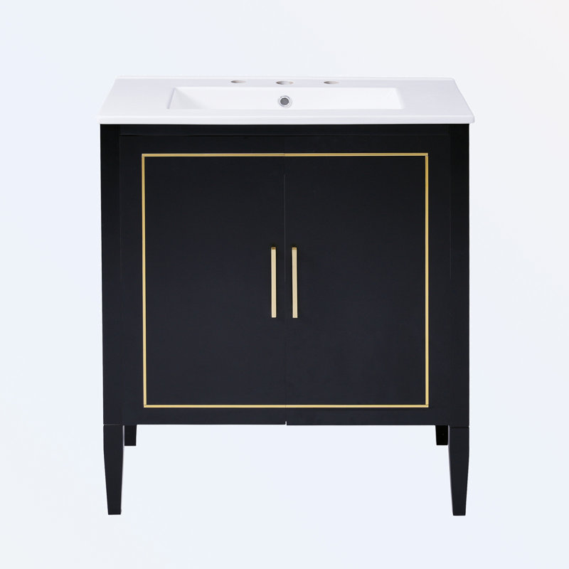 Bathroom vanity with ceramic basin, built-in hidden drawer