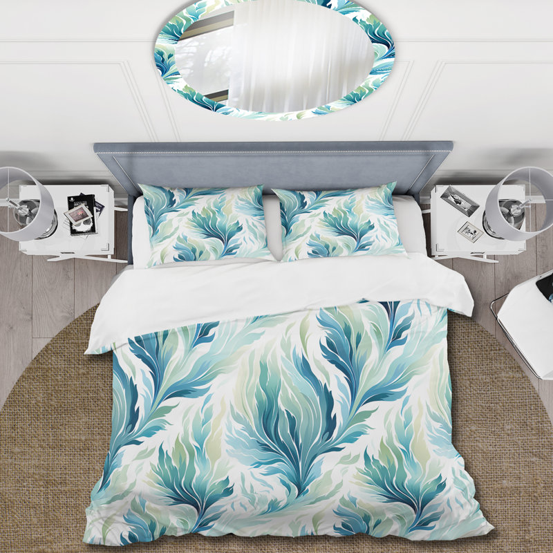 Blue And White Coastal Ikat Breeze III - Ensemble de housse de couette Ikat, Housse de couette pour très grand lit et 2 très