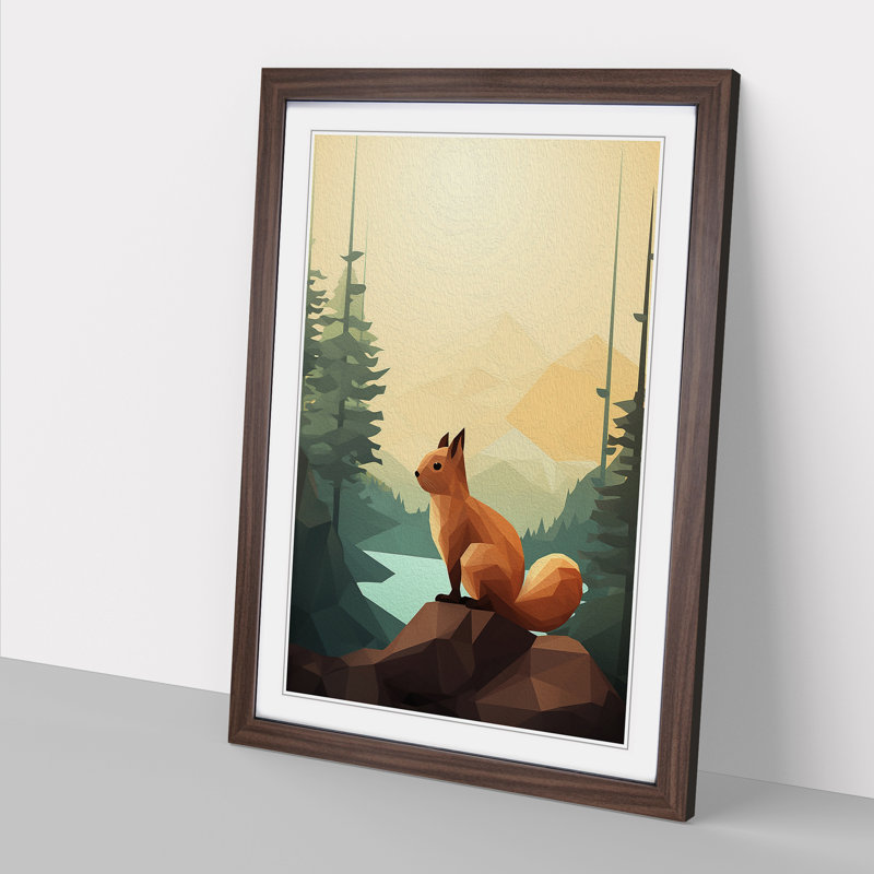 Squirrel Minimalism - Framed Print, Walnut, 34cm H x 25cm W x 2cm D