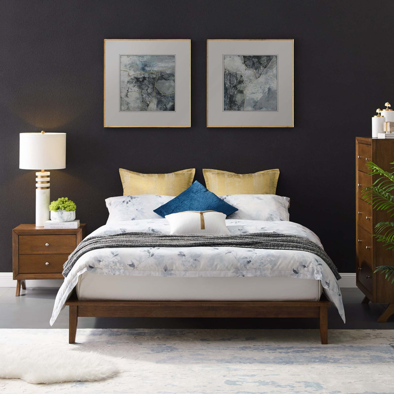Modway Lodge Wood Platform Bed Frame, Walnut, Full
