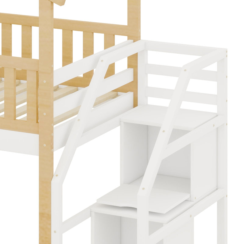 Lit superposé peu encombrant, lit maison avec garde-corps et rangement