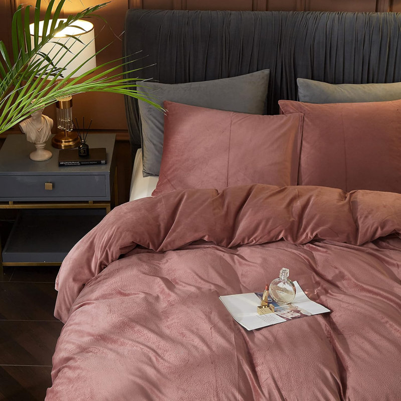 Ensemble de housse de couette en velours 3 pièces Housse de couette de luxe, Rouge vin