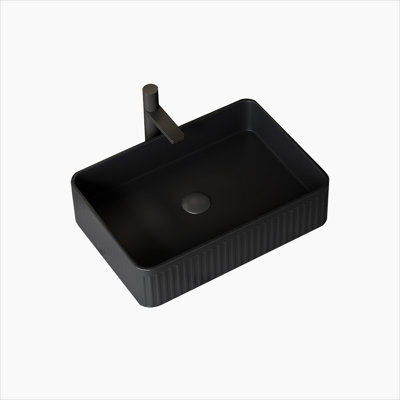 20'' Bathroom Sink, Rectangular Striped Vessel Ceramic Basin without Faucet, NO Cabinet, Black