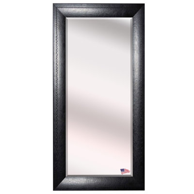 Miroir mural biseauté en cuir cousu