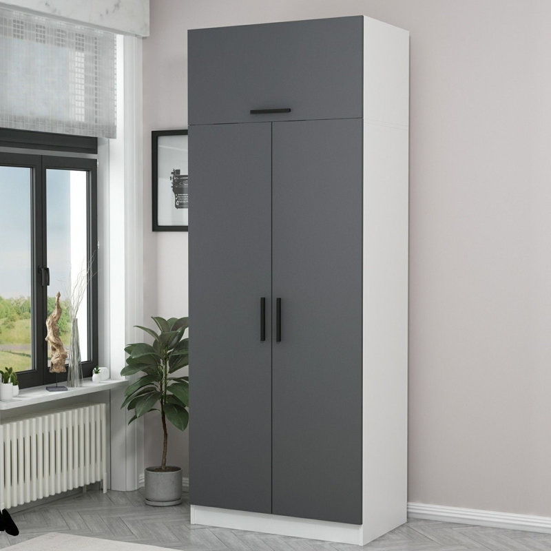 Armoire moderne anthracite 35,4 po x 92,5 po x 20,5 po | 100% panneau de particules enduit de mélamine, épaisseur: 0,7 pouce | Conception élégante pour un rangement efficace, parfait pour les chambres à coucher contemporaines et les espaces de vie