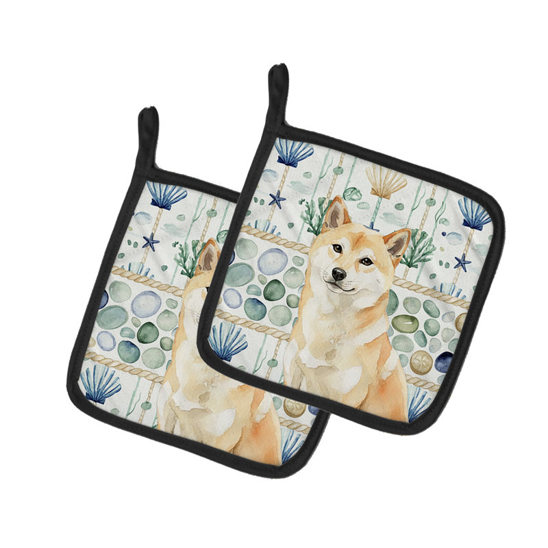Paire de poignées en verre Shiba Inu