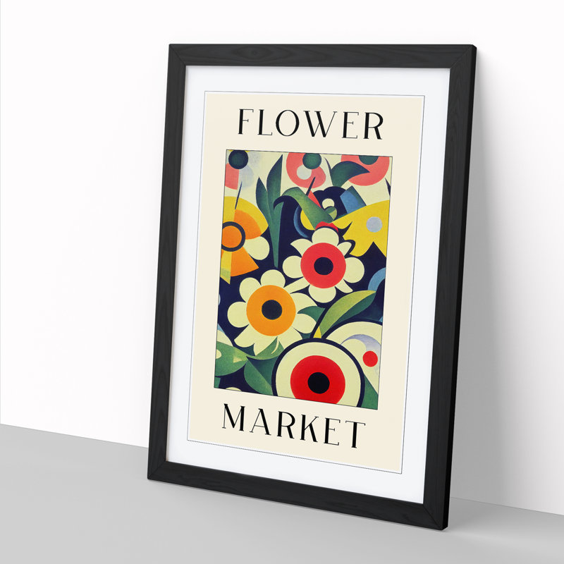 The Retro Flower Market Exhibition No.4 - Single Picture Frame Print on Wood, 46cm H x 34cm W x 2cm D
