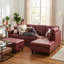 Canapé modulaire en L en similicuir bourgogne avec méridienne réversible et repose-pieds avec rangement, ensemble de canapé capitonné avec 2 coussins décoratifs pour le salon