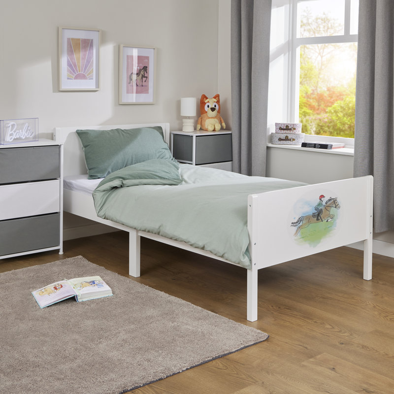 Kids White Single Bed – Horse Rider