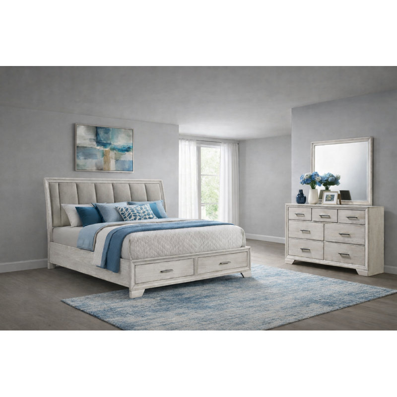 Ensemble de chambre à coucher moderne avec lit-bateau avec rangement, 3 pièces, Grand lit