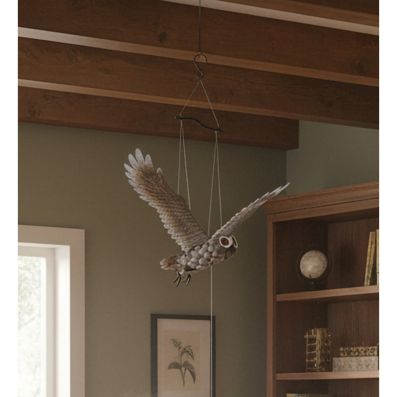Statue de jardin mobile en métal et acrylique oiseau volant avec finition résistante aux intempéries, Hibou