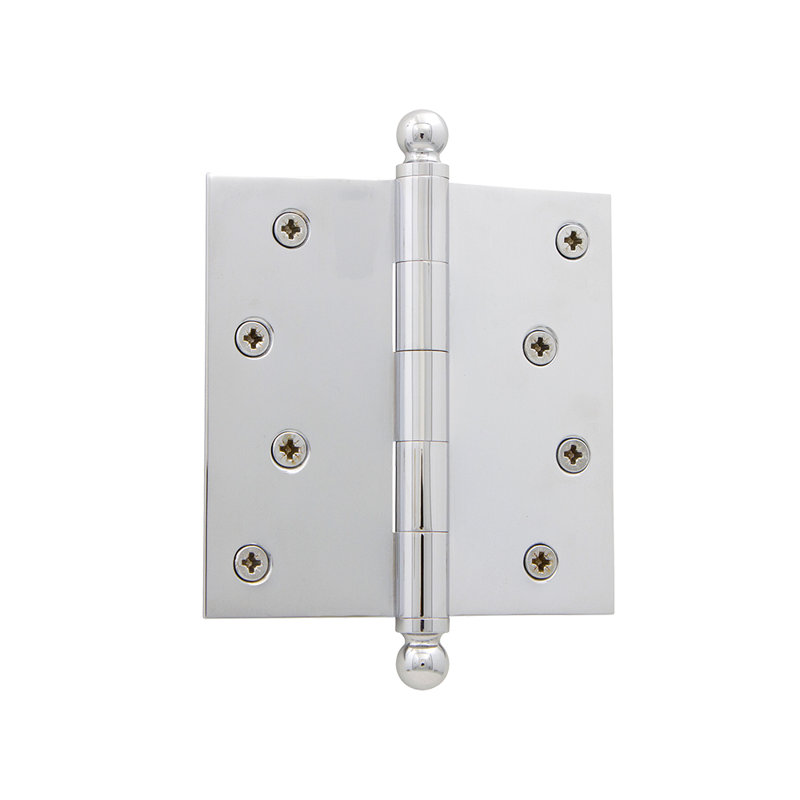 Nostalgic Warehouse 4" x 4" Ball Tip Residential Hinge with Square Corners, Bright Chrome