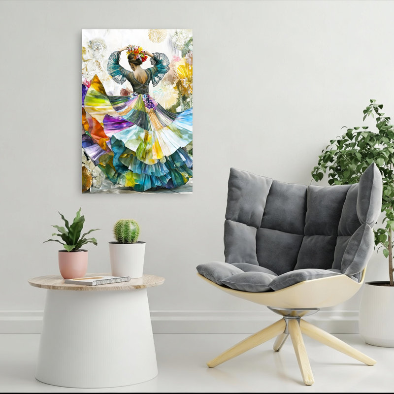 «Vibrant Flamenco Dancer», art floral paysage coloré élégant et traditionnel, H 36 po x l 24 po