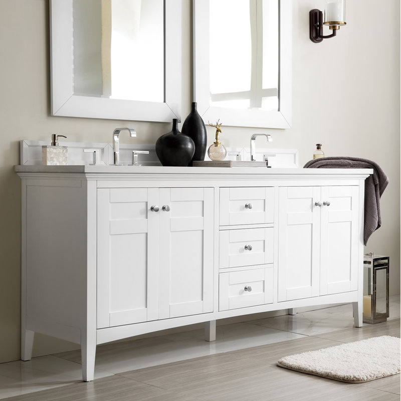 Lineberry 72''  W Double Vanity, Bright White, Carrara White