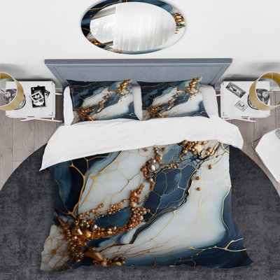 Ensemble de housse de couette Gold and Blue Geode Art III - Abstract