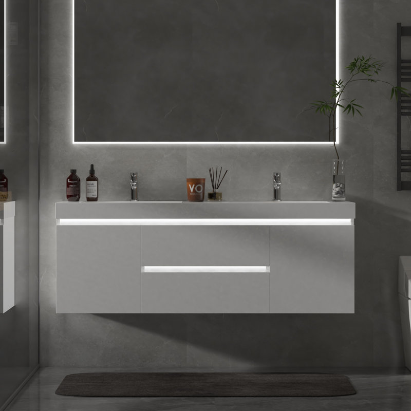 Ensemble de meuble-lavabo double à DEL 60 po Valenti