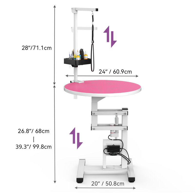 Table de toilettage électrique pour chien H 54,8 po x l 24 po x P 24 po, Rose