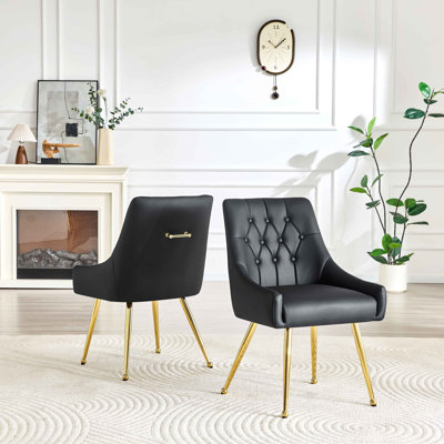 Chaise de salle à manger rembourrée en cuir avec dossier capitonné Diamond