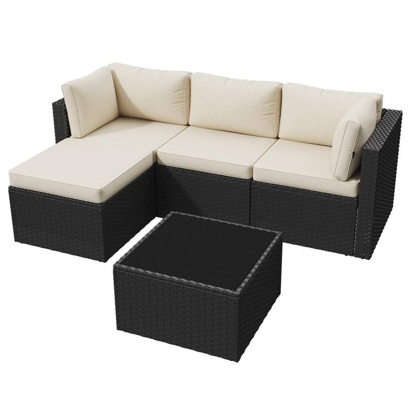 196 cm W L-Shaped Patio Sofa, Black