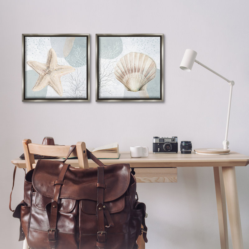 Ensemble de 2 toiles flottantes Scallop Starfish Sealife par Patricia Pinto, Cadre flottant gris, H 18 po x l 18 po