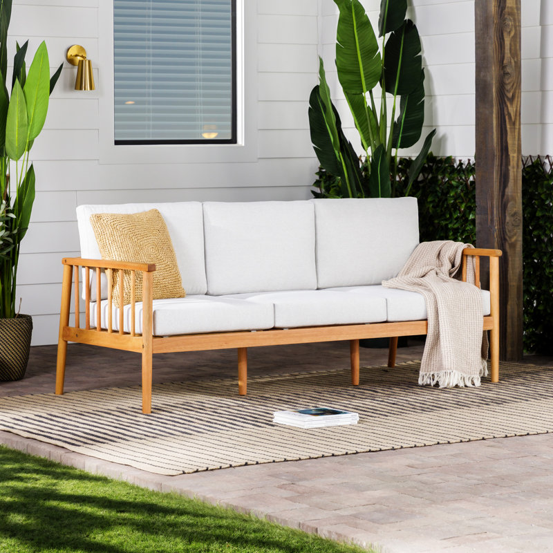 Contemporary Cushioned Eucalyptus Wood Patio Triple Lounge – Natural