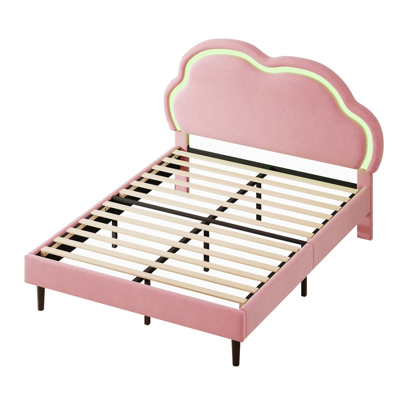 Upholstered Bed With Adjustable  Headboard Velvet, Double (4'6), Pink