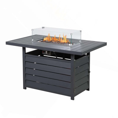 54.3 Inches Outdoor Patio Aluminum Fire Pit Table, 50000 BTU CSA Certified Propane Gas Fire Pit, Rectangular Fire Table W/Stainless Burner, Lava Rock, Waterproof Cover