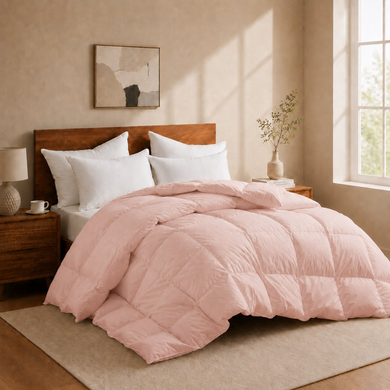 All Season White Goose Feather & Down Comforter Duvet Insert with 300TC 100% Cotton Cover, Twin, Twin, Pink