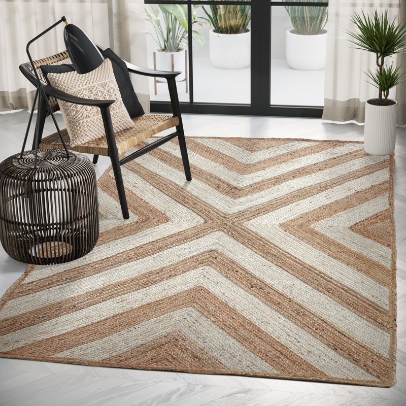 Tapis blanc en fibres naturelles Abani Sajada JUT100A, Rectangle 6 pi x 9 pi