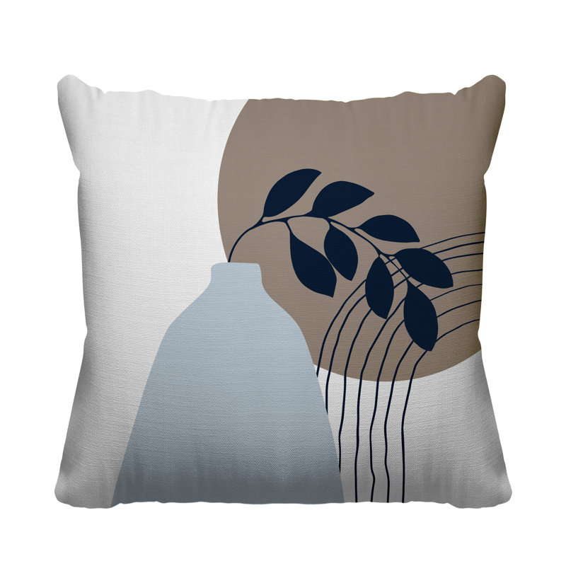 Coussin décoratif intérieur / extérieur Corini, L 19 po x H 19 po, Beige / Bleu marine / Gris