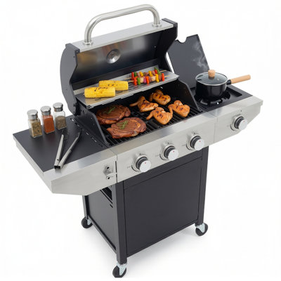 Barbecue au propane en acier inoxydable avec brûleur latéral pour 3 brûleurs au propane de 37 000 BTU de Keestp