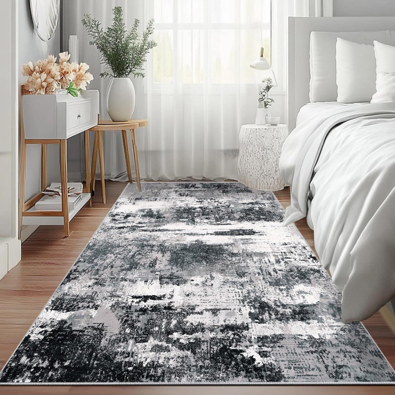 4x6ft Machine-washable Carpet, Cashmere-Look Rug with Non-Slip Backing and Durable Edging, Modern Oil Painting Style Rug Suitable for Living Room, Bedroom, Dining Room