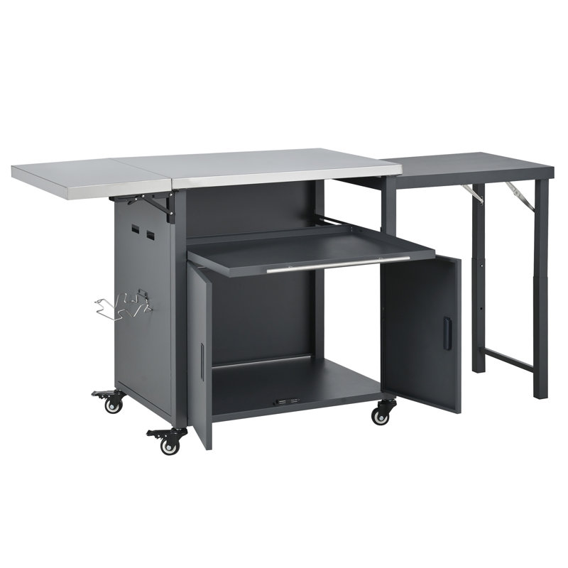 Chariot de barbecue pliable pour l'extérieur, Gris