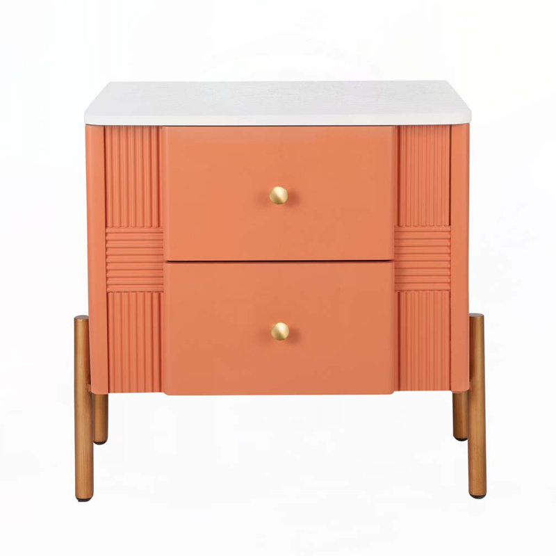 Nightstand with 2 Storage Drawer, Orange