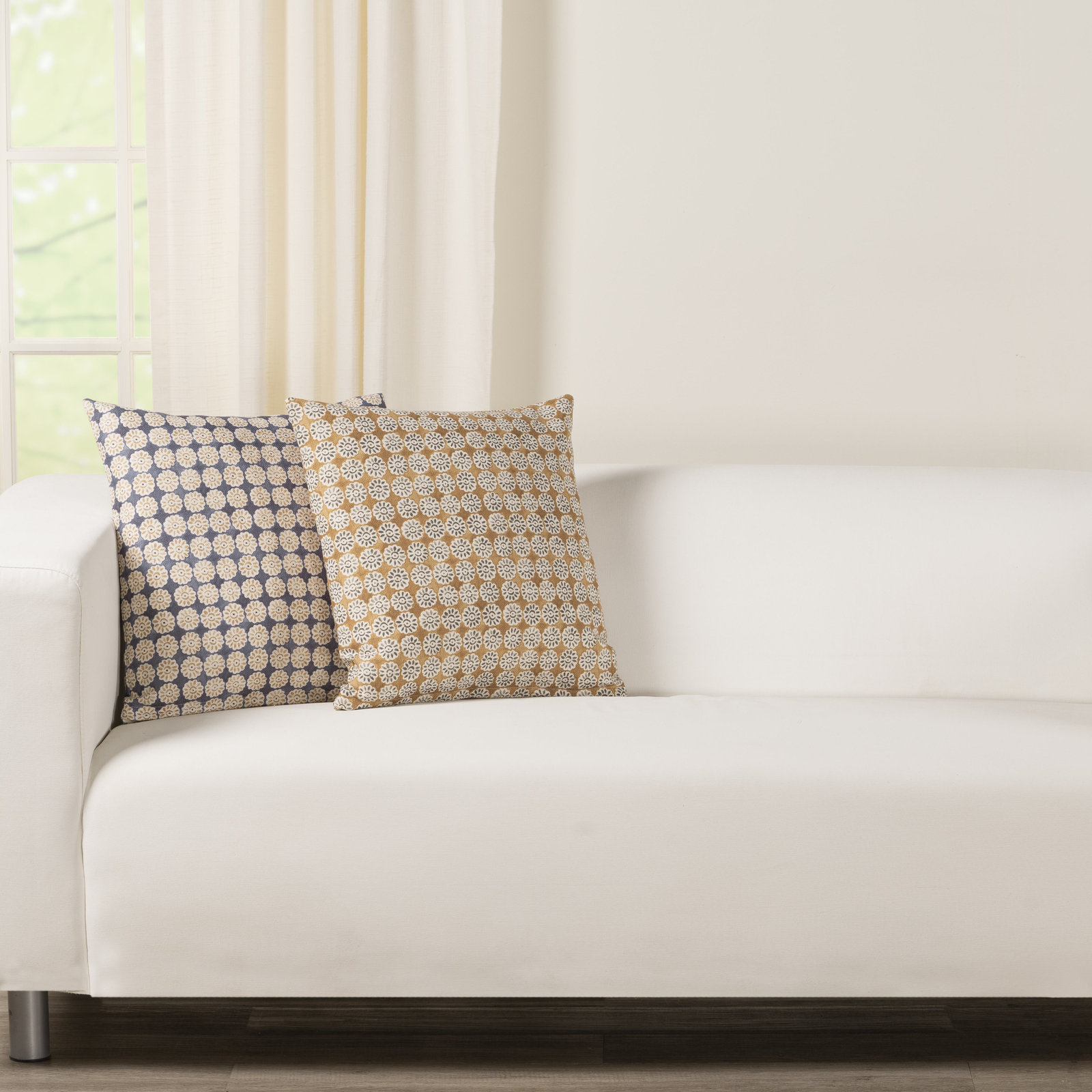 Hansah Throw Pillow, Square 16", Polyester, Saffron Geometric