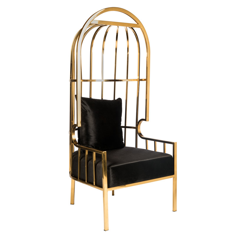 Nailsea 30.5" Wide Velvet Balloon Chair – High-Back Lounge Chair with Metal Frame and Plush Cushions, Gold