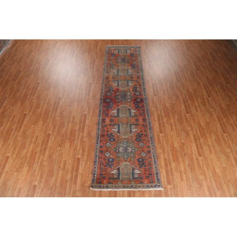 Tapis de couloir en laine noué à la main 4 x 14 po