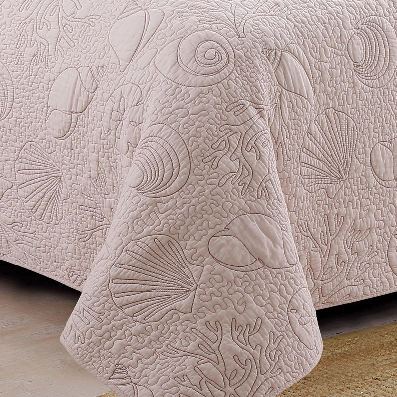 Blush Cotton Twin Quilt Set with Seashell Pattern