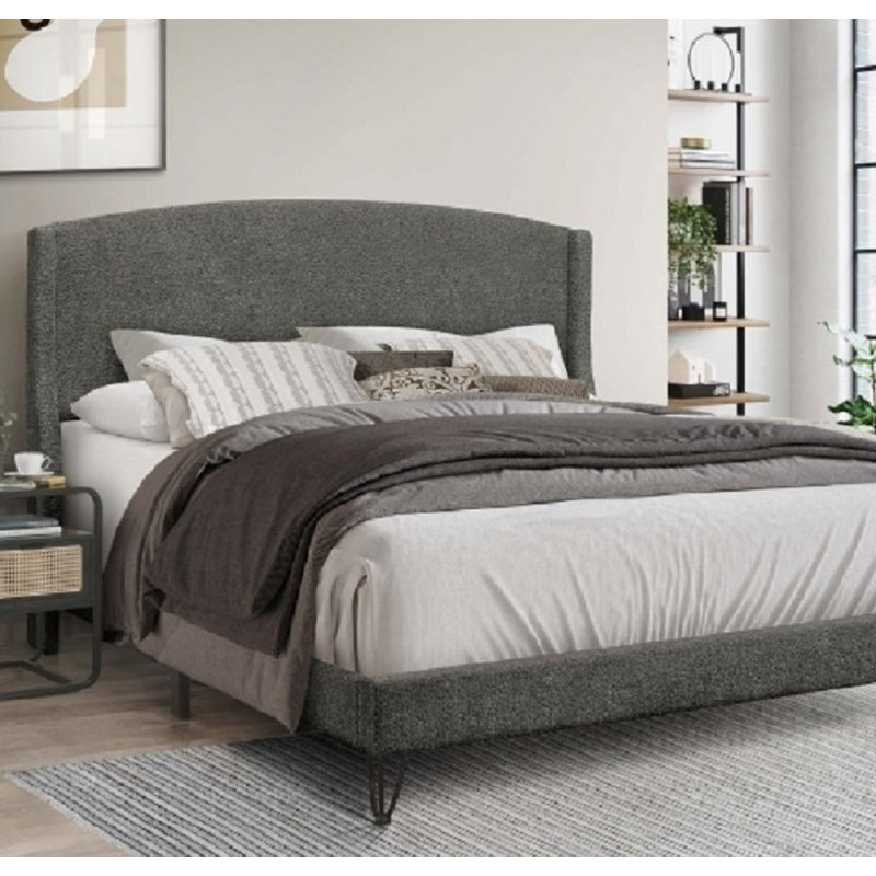 Structure de lit plateforme tapissier Boucle, Grand lit, Gris foncé