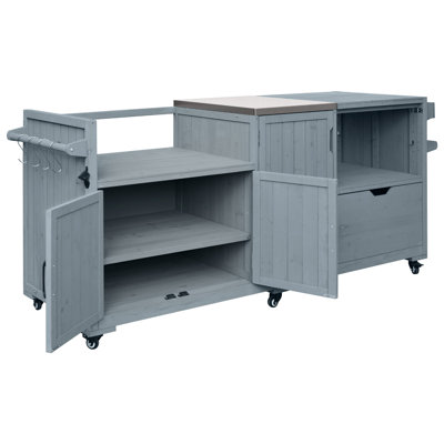 80.5" Outdoor Kitchen Island for Big Green Egg& Blackstone Griddle, Solid Wood Grill Cart Table with Stainless Steel Top