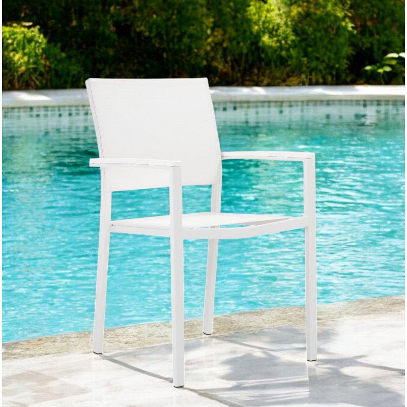 Pangea Home Devan Modern Outdoor Aluminum Dining Chairs with Quick-Dry Mesh, White/White