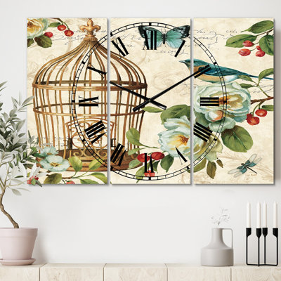 Horloge murale traditionnelle Blue Cottage Bird, Birdcage and Apple Blossoms I