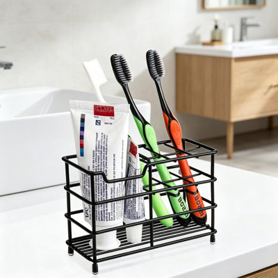 Stainless Steel Toothbrush And Toothpaste Holder, 7-Slot Bathroom Organizer With Non-Slip Base, Space-Saving Countertop Storage For Modern Bathrooms