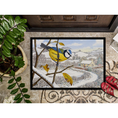 Paillasson d’extérieur antidérapant en oiseau bleu d’hiver Turnersville