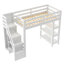 Lit mezzanine avec escalier de rangement, tablettes à 4 niveaux, petite armoire et lumière DEL blanche, bois de pin massif-535371135
