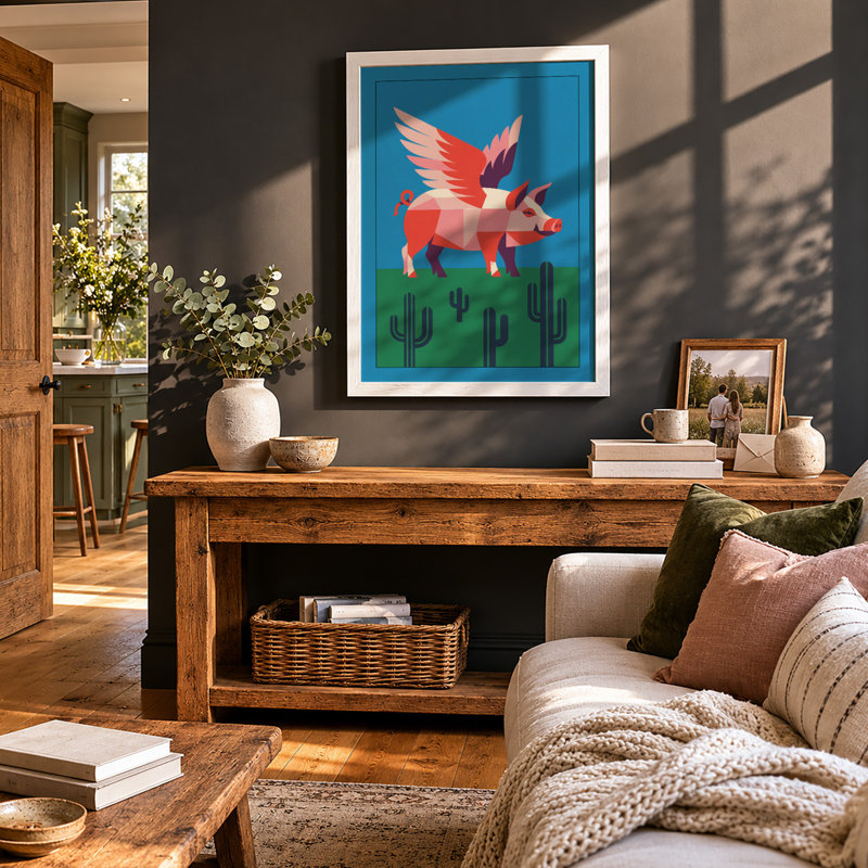 Desert Pig Takes Flight Modern - Framed Print, A4 - 29.7 x 21.0 cm, White